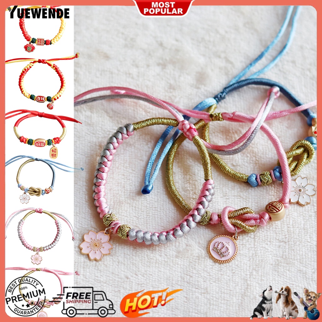 Yq.e Vòng Cổ Bện Dây Màu Đỏ Phong Cách Trung Hoa Thoải Mái Dành Cho Mèo Cưng