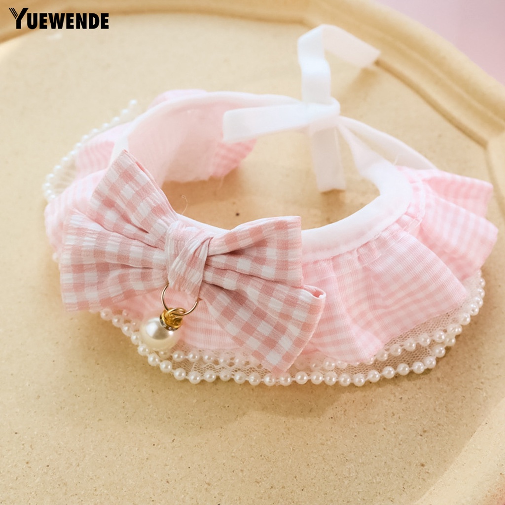 Khăn Choàng Cổ YQ.E Bằng Polyester Họa Tiết Kẻ Sọc Đính Ngọc Trai Giả Màu Sắc Tươi Sáng Chống Mài Mòn Chống Phai Màu Có Thể Giặt Cho Thú Cưng