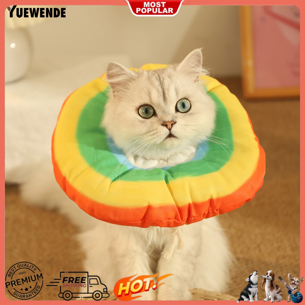 Vòng Cổ Dây Rút Chống Cắn Chống Thú Cưng Mềm Mại Họa Tiết Sọc Cầu Vồng Có Thể Điều Chỉnh Được YQ.E