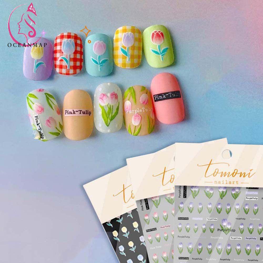 Miếng Dán Móng Tay Tự Dính Họa Tiết Hoa Cúc / Chữ Tiếng Anh Thời Trang