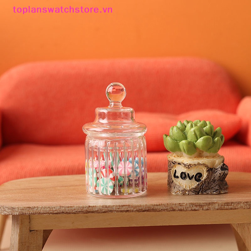 Lọ Thủy Tinh Đựng Kẹo Có Nắp Nhỏ Xinh Trang Trí Nhà Búp Bê 1: 12