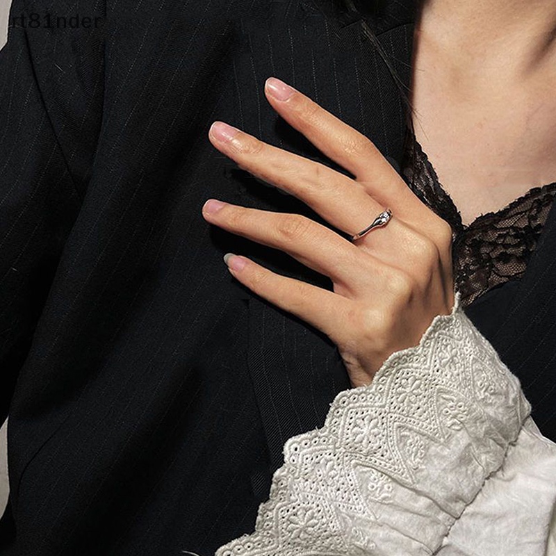 Rt Nhẫn Hở Bằng Hợp Kim Bạc Đính Đá Zircon Màu Sắc Cổ Điển Có Thể Điều Chỉnh Phong Cách Gothic Punk Cho Nữ