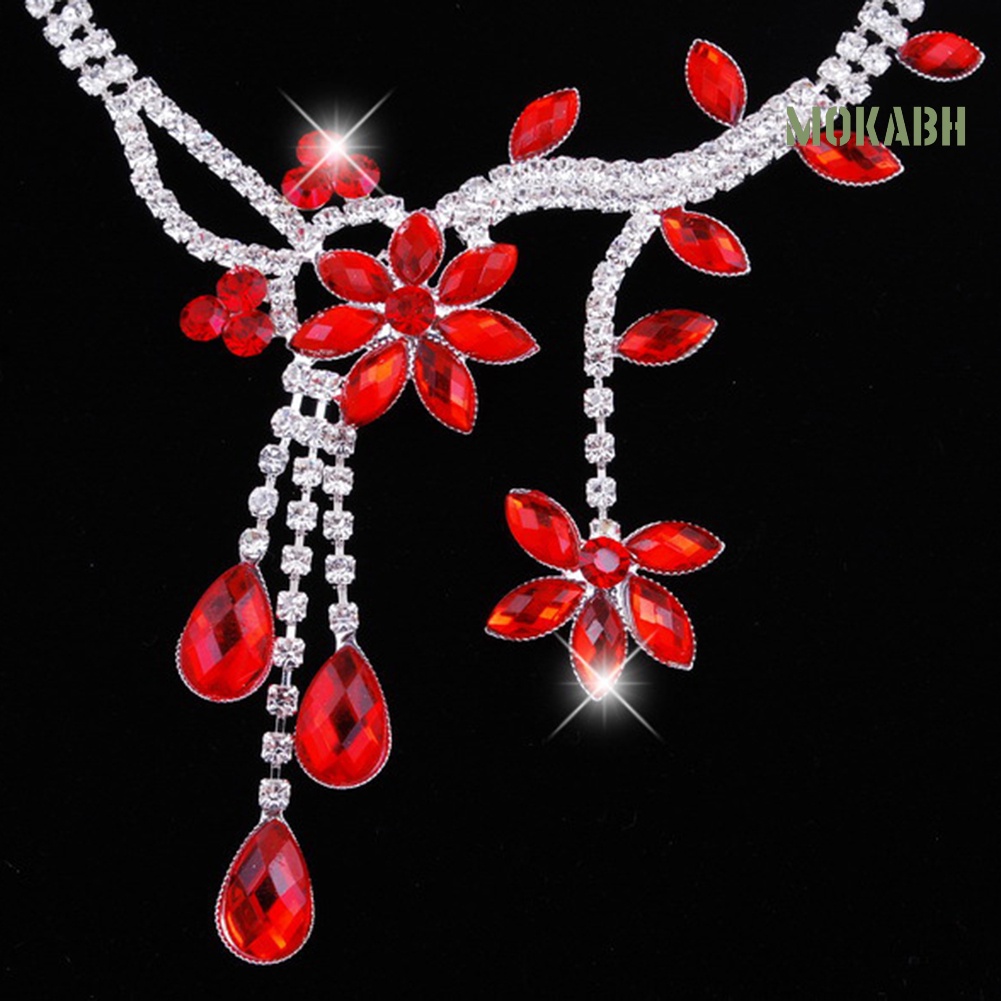 Bộ Vòng cổ + Bông Tai Đính Kim Cương Giả Hình Giọt Nước Sang Trọng Cho Nữ