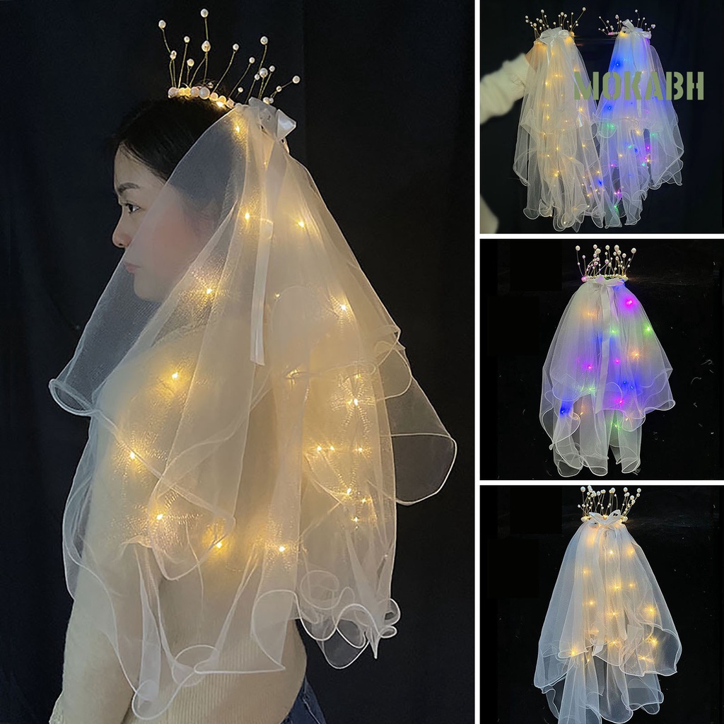 [Mokabh] Cài Tóc Vòng Hoa Công Chúa Hai Lớp Lấp Lánh Phối Mạng Che Mặt Dạ Quang Làm Phụ Kiện Chụp Ảnh Cho Bé Gái