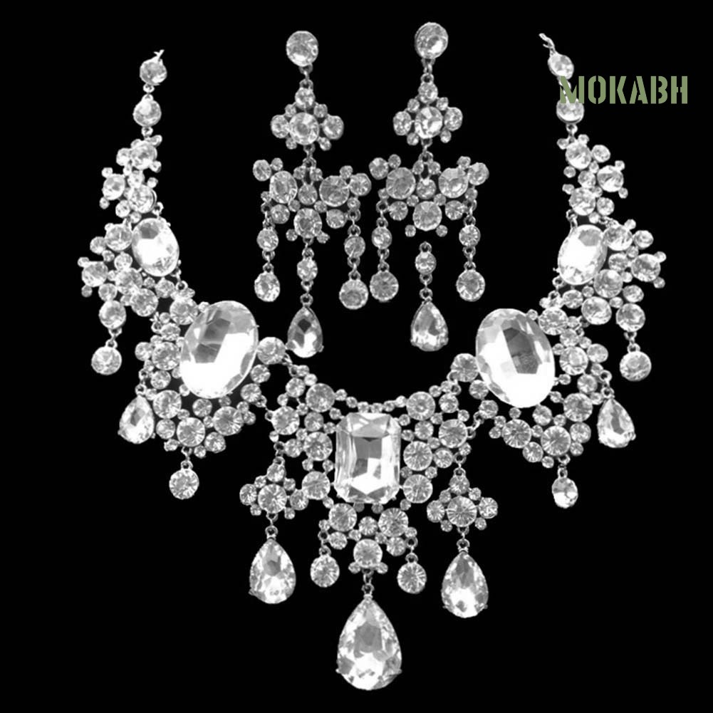 Bộ 2 Vòng cổ + Bông Tai Đính Đá Lấp Lánh Thời Trang Cho Nữ