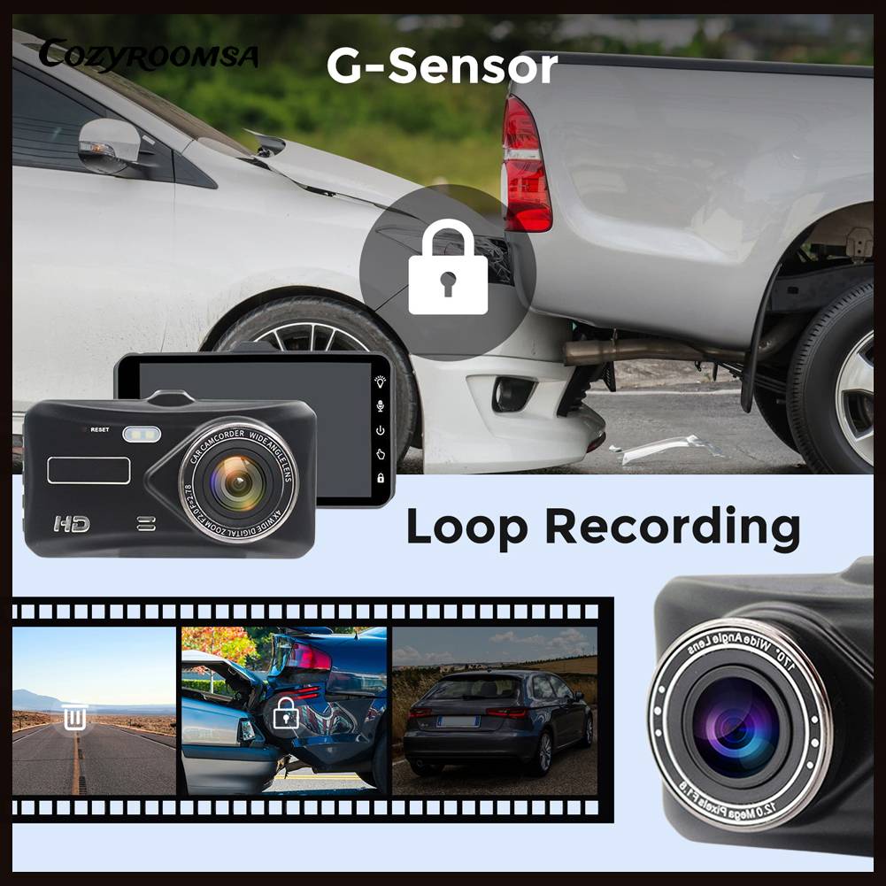 Camera Chiếu Hậu Ống Kính Kép DVR APP Interlink 4 Inch Tự Động Với Cảm Biến G Cho Xe Hơi
