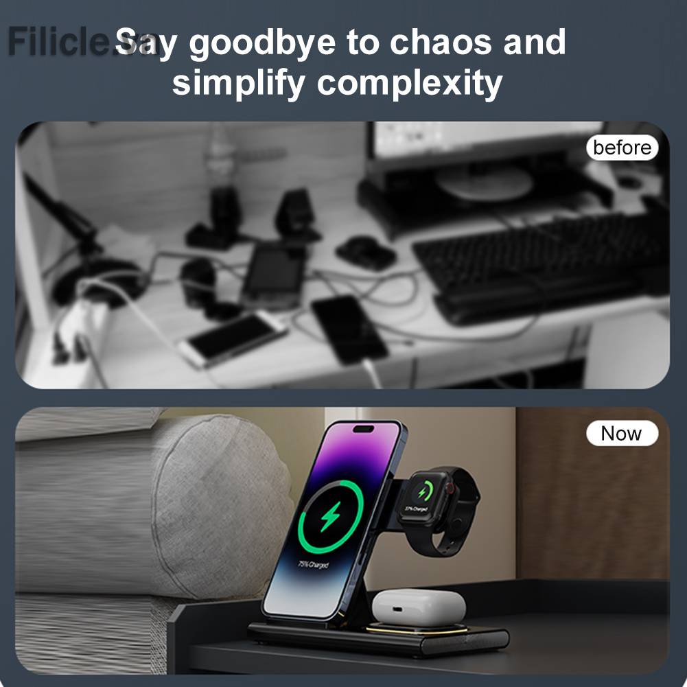 Đế Sạc Nhanh Không Dây 3 Trong 1 Cho iPhone Apple Watch