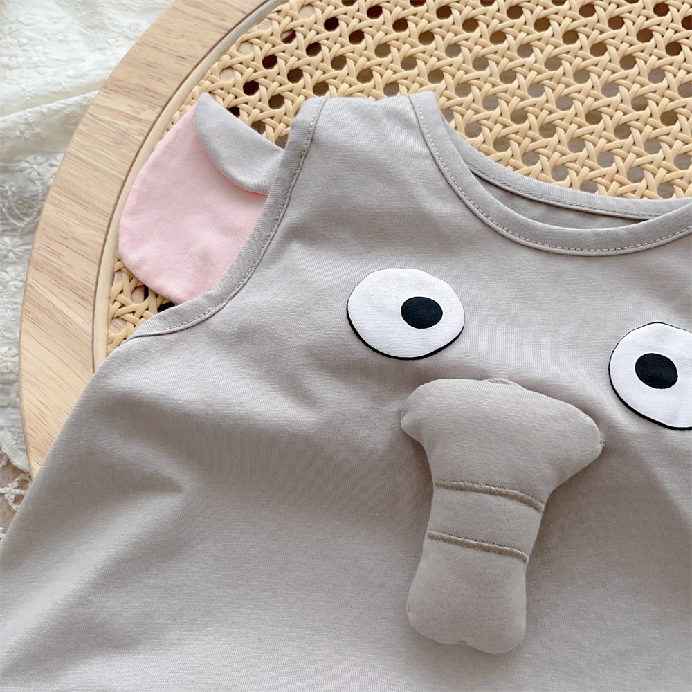 Bộ Áo Liền Quần In Hình Chú Voi Hoạt Hình Dễ Thương Thời Trang Mùa Hè Cho Bé Trai