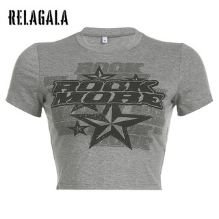RelaGala Nữ Vintage In Hình Quân Sự Xu Hướng Cổ Tròn Hip Hop Áo Thun Đa Năng