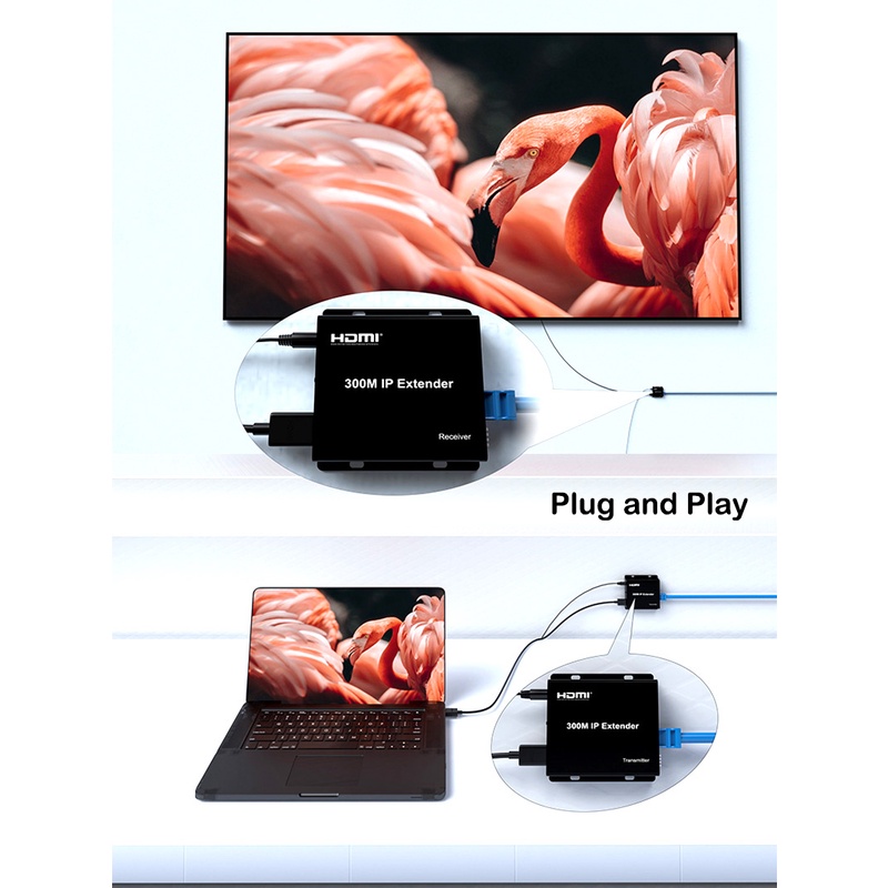 Dây Cáp Chuyển Đổi 300M HDMI Qua IP RJ45 Cat6 1080P HDMI Sang Ethernet