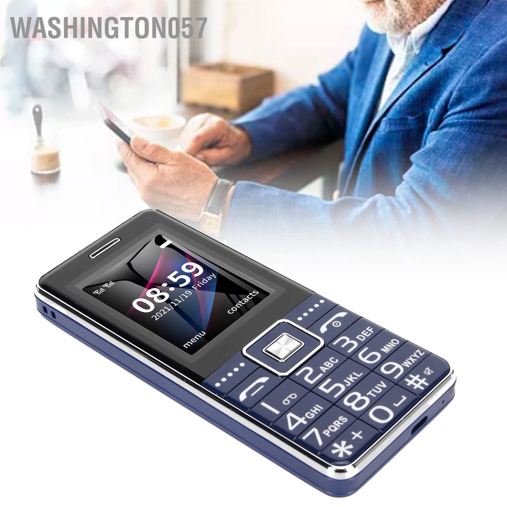 Washington057 Điện thoại GSM Dual SIM 2G đã mở khóa Màn hình 2.4in di động cao cấp Chế độ chờ kép Nút lớn Loa màu xanh với Pin 6800mah tích hợp