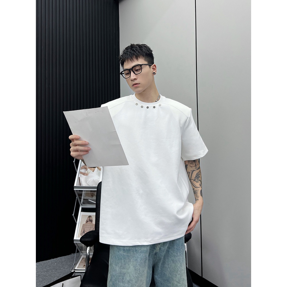 [Love Wearing Help] Áo Thun Nam Tay Ngắn Đính Đinh Tán Kim Loại Cao Cấp Phong Cách Đường Phố Hàn Quốc