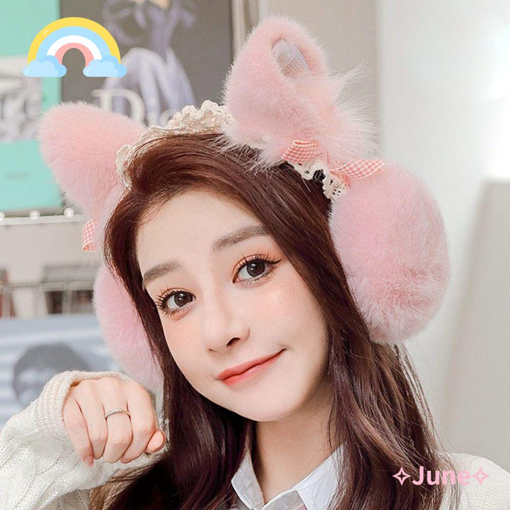 Chụp Tai Giữ Ấm Mùa Đông Thiết Kế Tai Mèo Phủ Lông Mềm Mại Dễ Thương