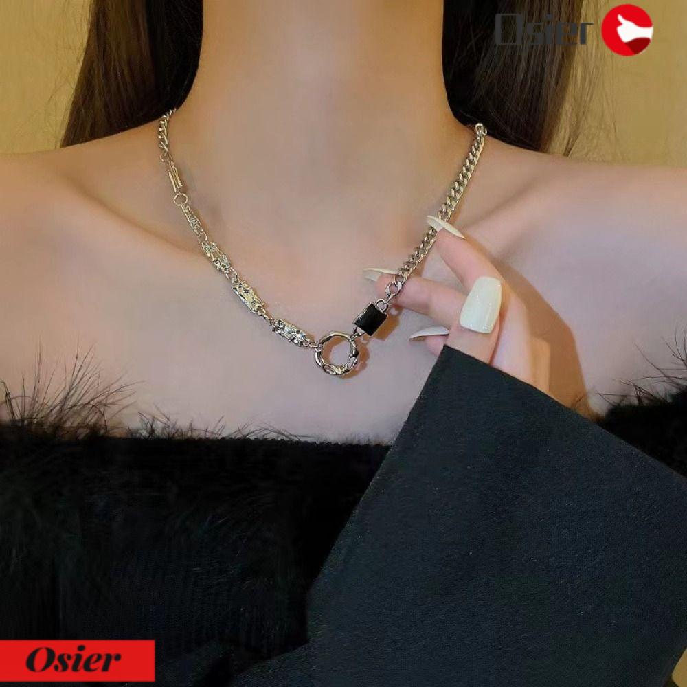 Osier1 Đen|Vòng cổ Thiết Kế Độc Đáo Thời Trang|Vòng cổ Mặt Nhẫn Bằng Hợp Kim Cao Cấp