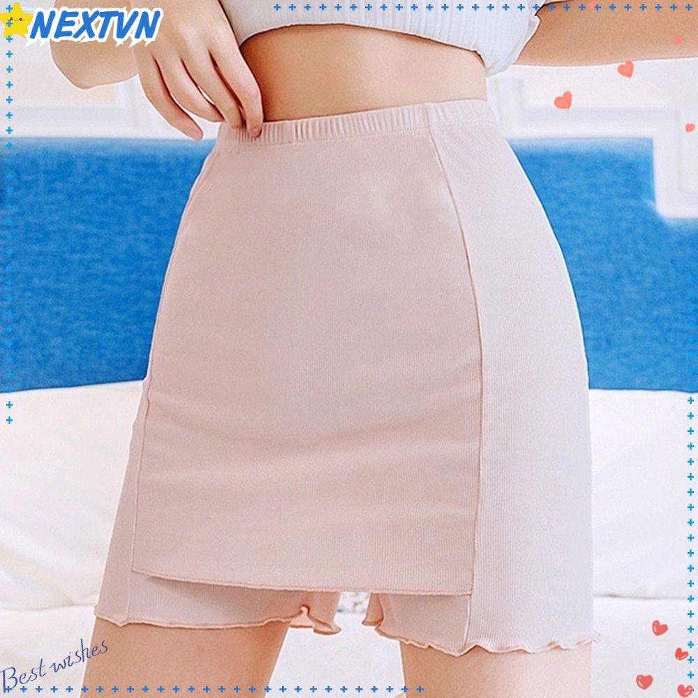 Quần Lót Lụa Lạnh Hai Lớp Lưng Cao Ôm Dáng Không Đường May