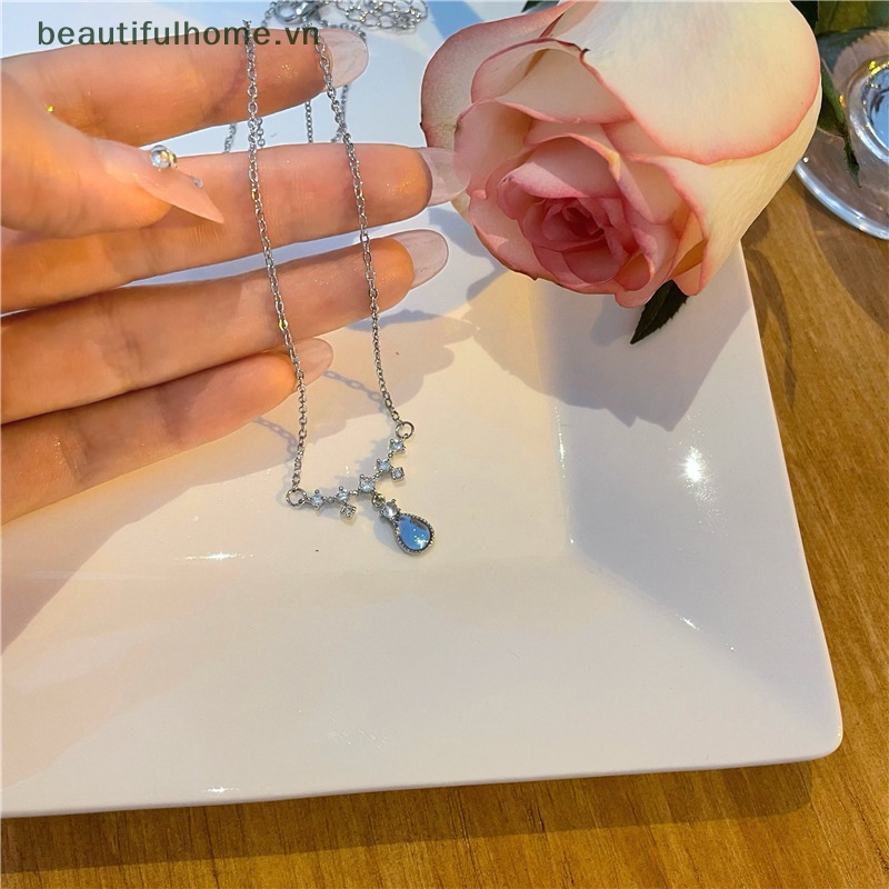 [beautifulhome] Vòng cổ Đính Đá Mặt Trăng Hình Giọt Nước Sáng Tạo Thời Trang Cho Nữ [beauty]