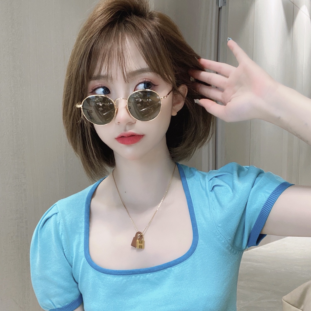 Kính Mát Gọng Oval Kim Loại Chống Tia UV Thời Trang Cho Nữ