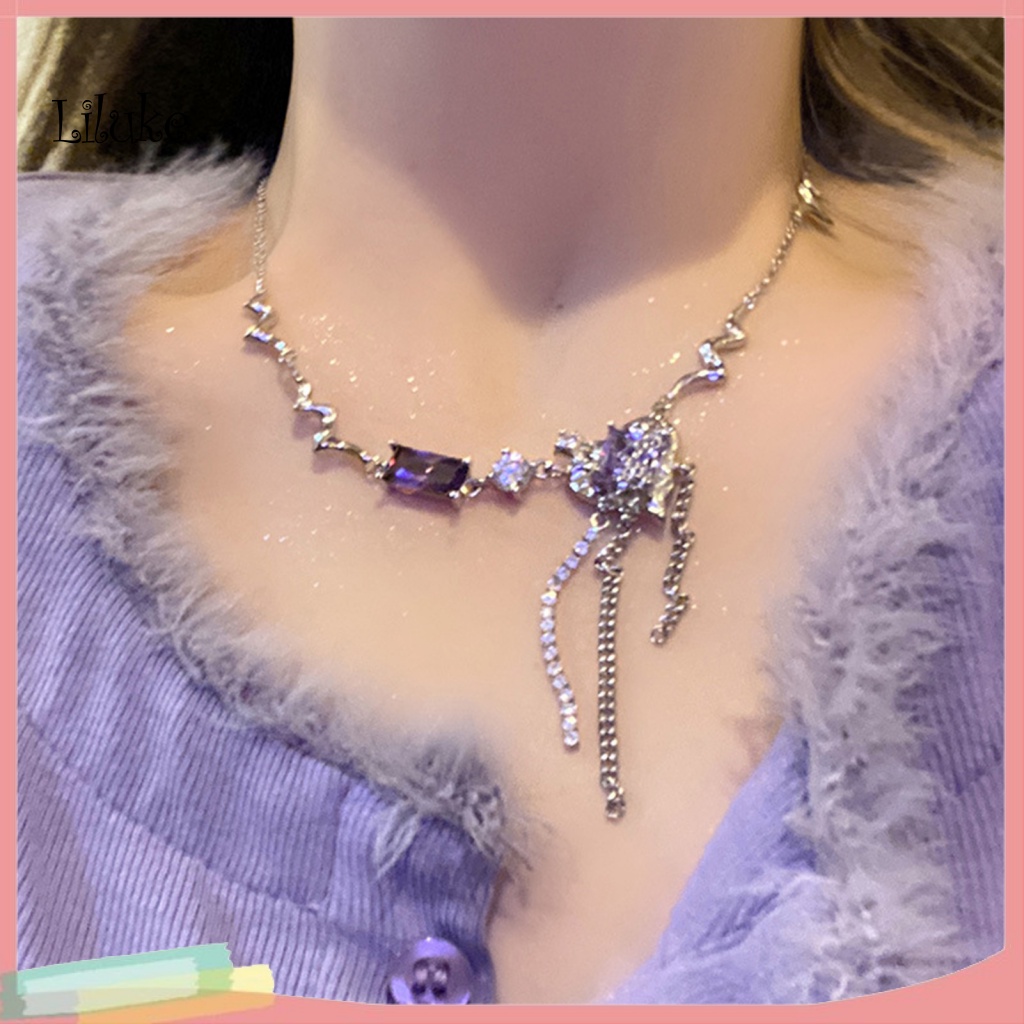 Vòng cổ Hợp Kim Trang Trí Đá Tím Và Đá Zirconia Thời Trang Cho Nữ