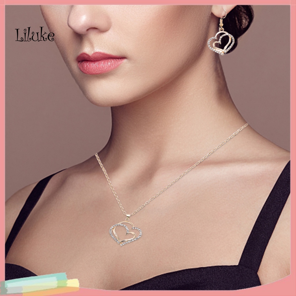 1 Bộ Bông Tai Hình Trái Tim Đôi 2 Màu Thời Trang Nữ Tính