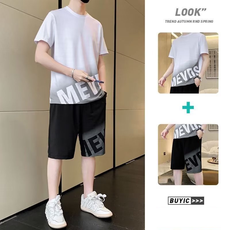 Bộ đồ HANLU gồm áo thun và quần short thể thao thiết kế đơn giản thoáng khí năng động thời trang cho nam