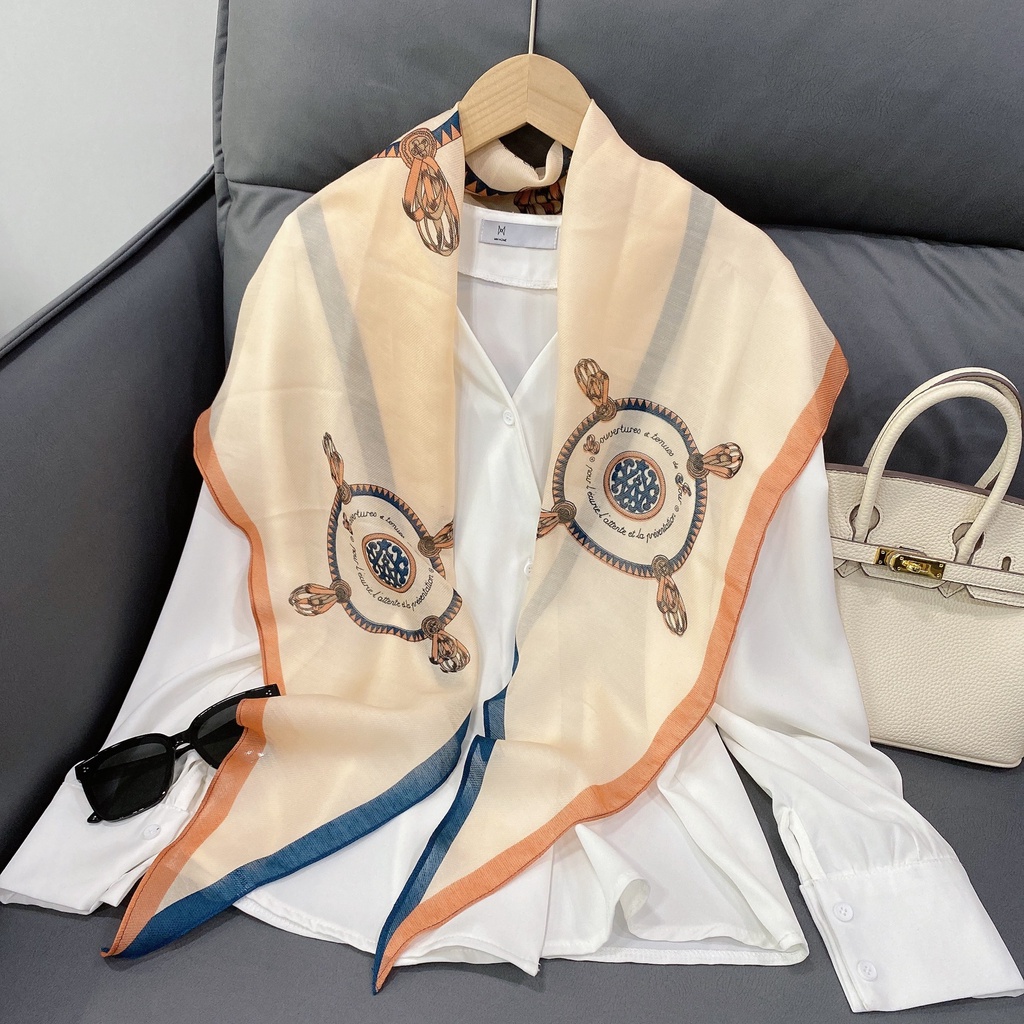 Khăn Choàng Cổ Dài Bằng Lụa In Họa Tiết Kim Cương Thoáng Khí Chống Nắng Thời Trang Mùa Hè Phong Cách Hàn Quốc Cho Nữ