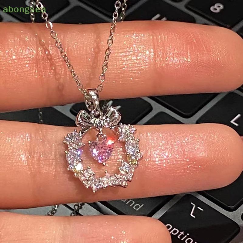 Abongsea Vòng cổ Mặt Vòng Hoa Đính Đá Zircon Màu Bạc Đơn Giản Phong Cách Hàn Quốc Cho Nữ