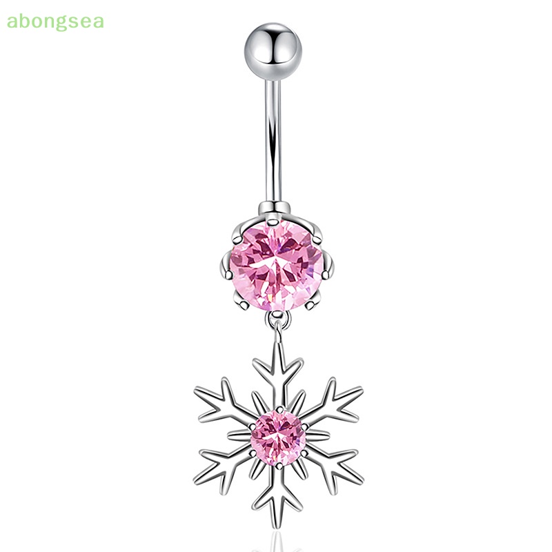 Khuyên Rốn Bằng Thép Không Gỉ Đính Đá Zircon Hình Bông Tuyết Màu Hồng Và Trắng Sáng Tạo Quyến Rũ Cho Nữ