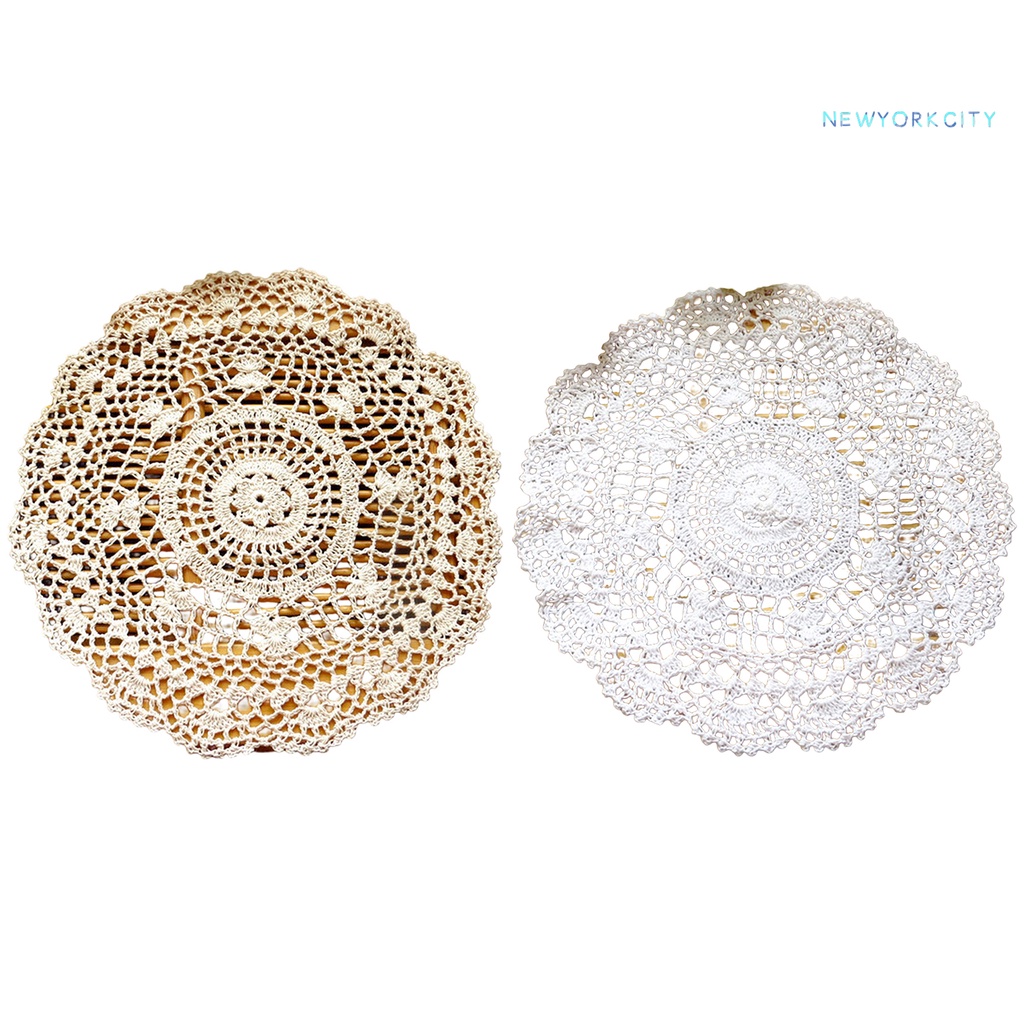 Tấm Lót Bàn Tròn Bằng Vải Cotton Phối Ren Handmade Chống Trượt Tiện Dụng