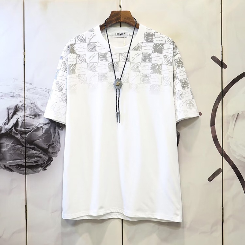 Áo thun HANLU cotton trơn dáng rộng tay lửng họa tiết caro phong cách Nhật Bản chất lượng cao cho nam