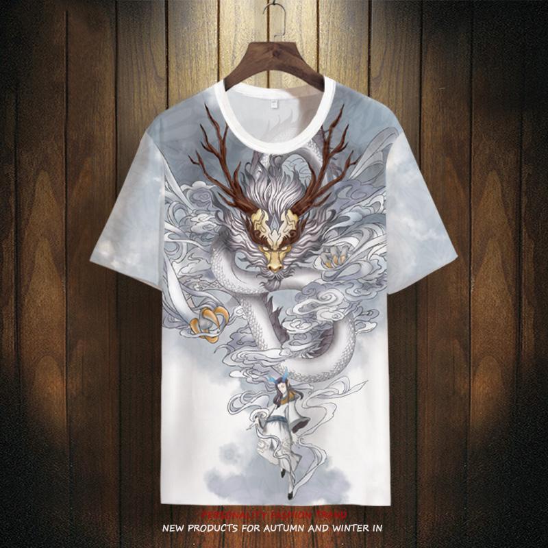 Áo Thun Tay Ngắn In Hình Rồng plus Size Phong Cách Trung Hoa Cho Nam