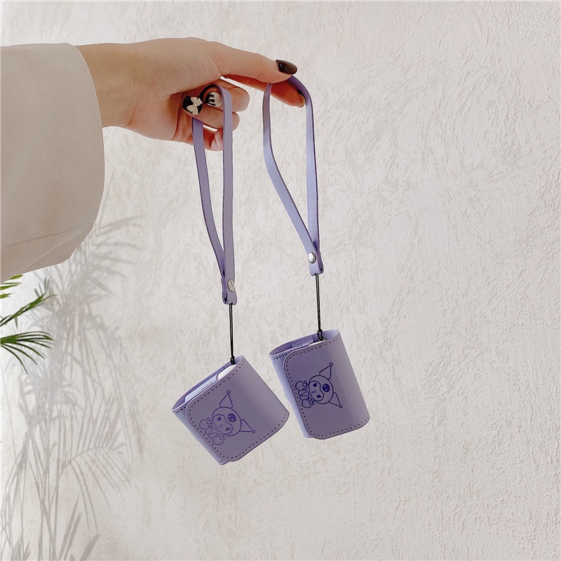 Vỏ Bảo Vệ Hộp Sạc Tai nghe không dây AirPods 1 2 3 4 Pro inPods i12 Bằng Da Màu Tím Họa Tiết Hoạt Hình Dễ Thương Chống
