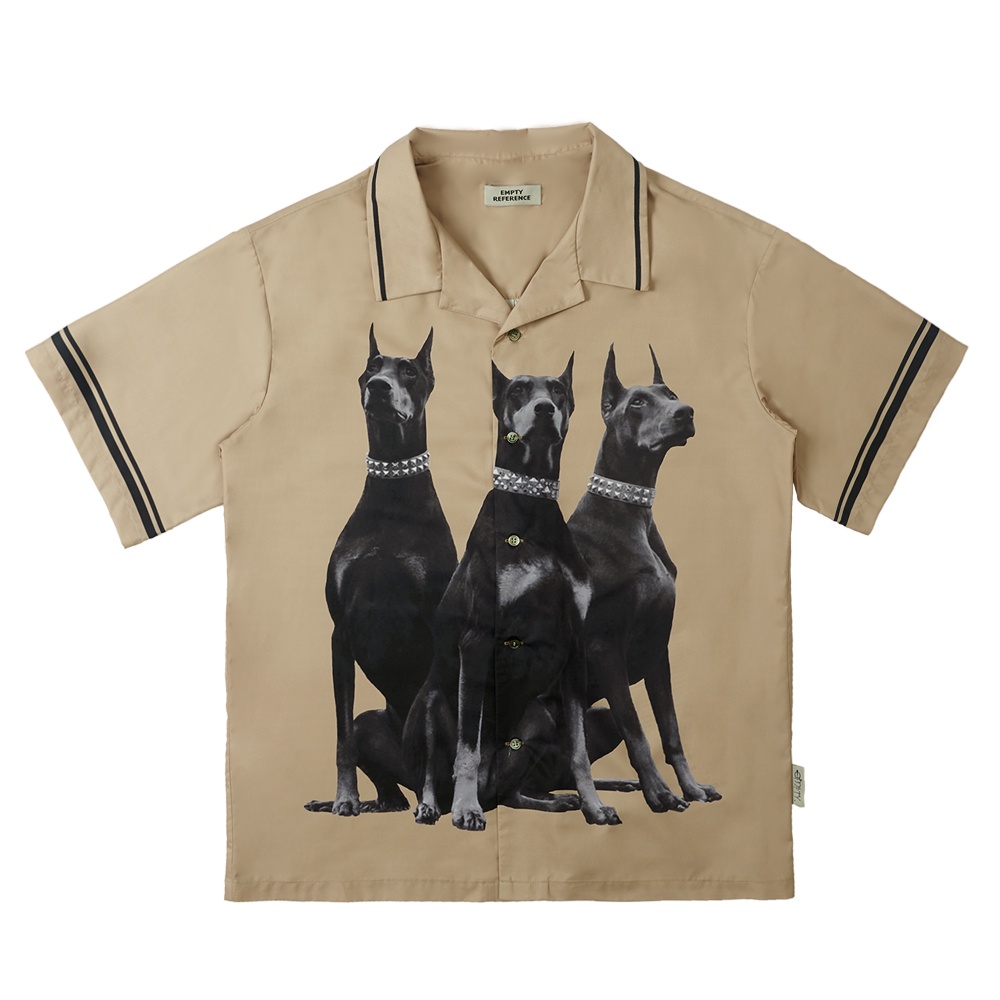 Áo Sơ Mi Ngắn Tay Dáng Rộng Màu Cà Phê Đen In Hình Doberman Cá Tính Cho Nam