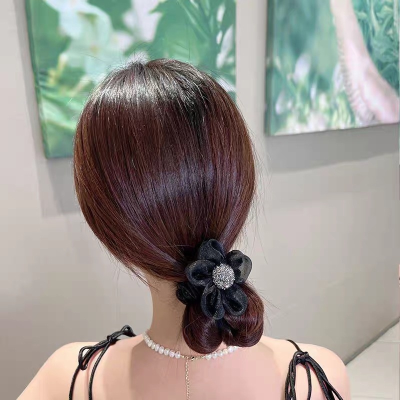 Dây Cột Tóc Lưới Co Giãn Đính Đá Hình Hoa Hướng Dương Thời Trang Cho Nữ