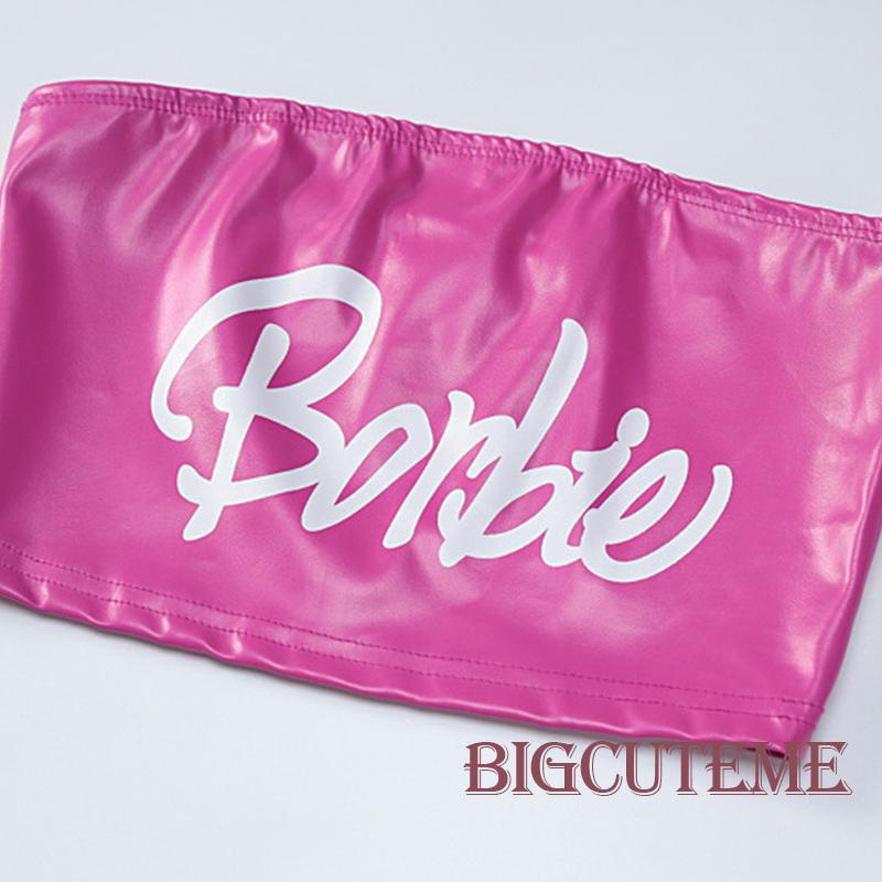 [] - Áo Ống Bằng Da PU In Chữ Hở Lưng Thời Trang Đường Phố Mùa Hè Cho Nữ