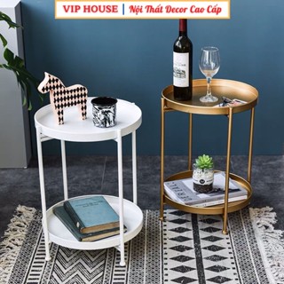 Bàn Trà Tròn Gấp Gọn 2 Tầng Đặt Góc Sofa Bằng Kim Loại, Bàn Cafe Ban Công Sân Vườn Ngoài Trời Nhiều Màu Sơn Tĩnh Điện