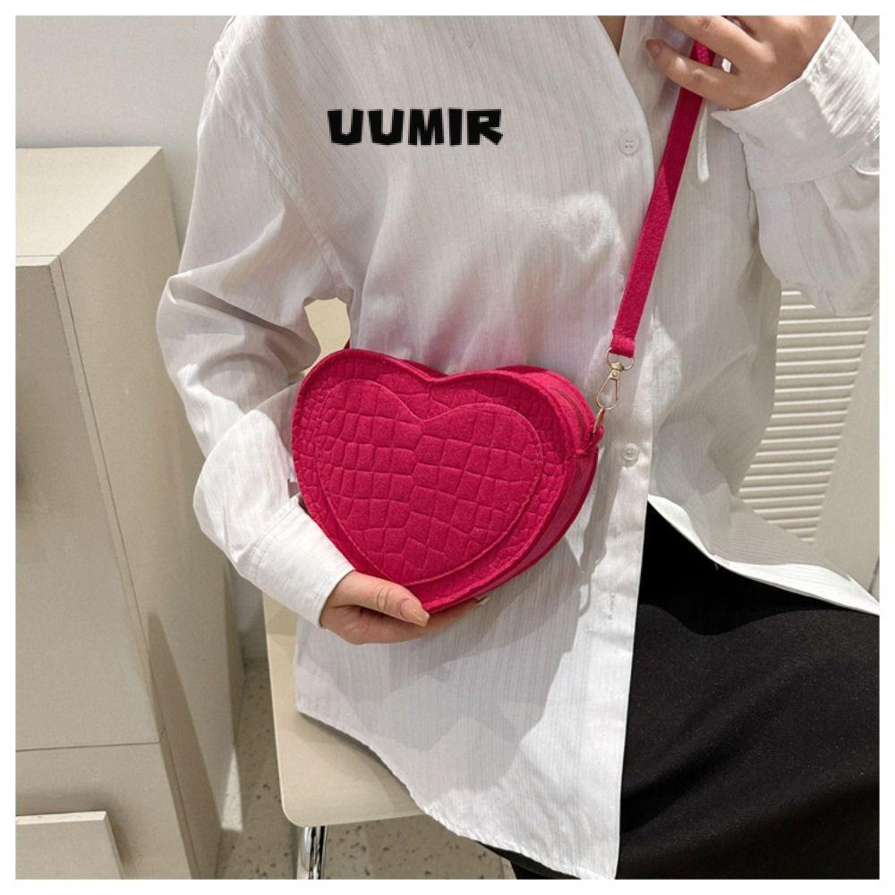 UUMIR Túi xách nữ Xách Nỉ Thiết Kế Hình Trái Tim Màu Đỏ Hồng Kaki Đen Phong Cách Retro Thời Trang Dành Cho Nữ