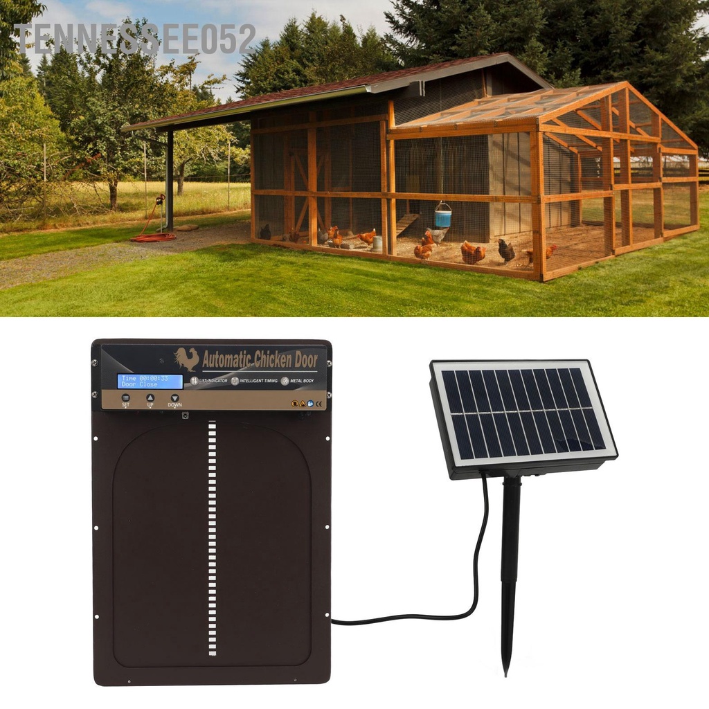 Tennessee052 Cửa Chuồng Gà Tự Động Cảm Biến Ánh Sáng Thời Gian Điều Khiển Từ Xa Năng Lượng Mặt Trời 3 Trong 1 Cho Trang Trại Chăn Nuôi Nâu