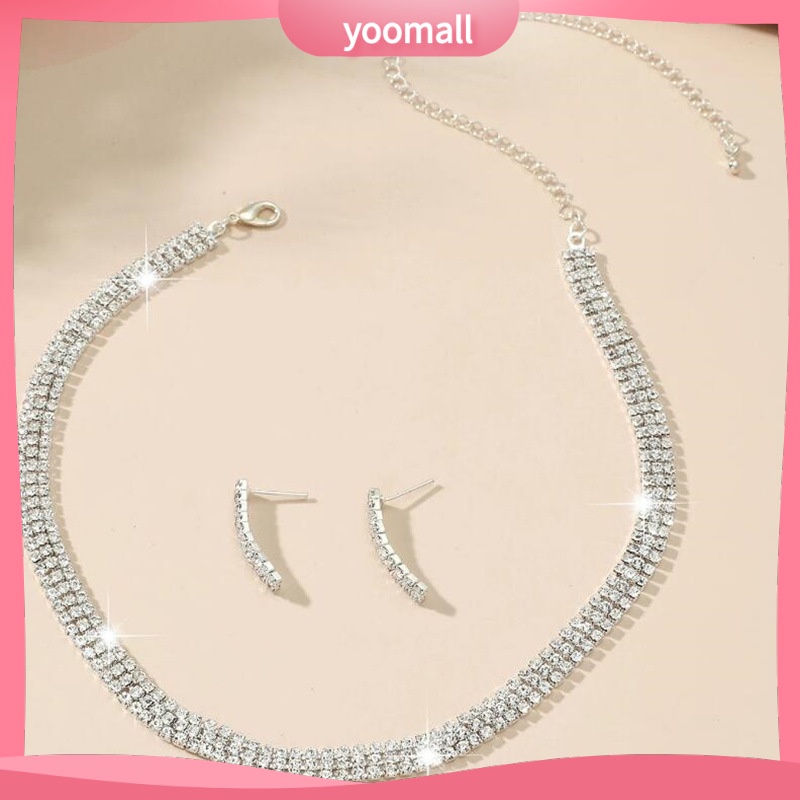 Bộ Vòng cổ + Bông Tai Đính Đá zircon Toàn Diện Dễ Phối Đồ