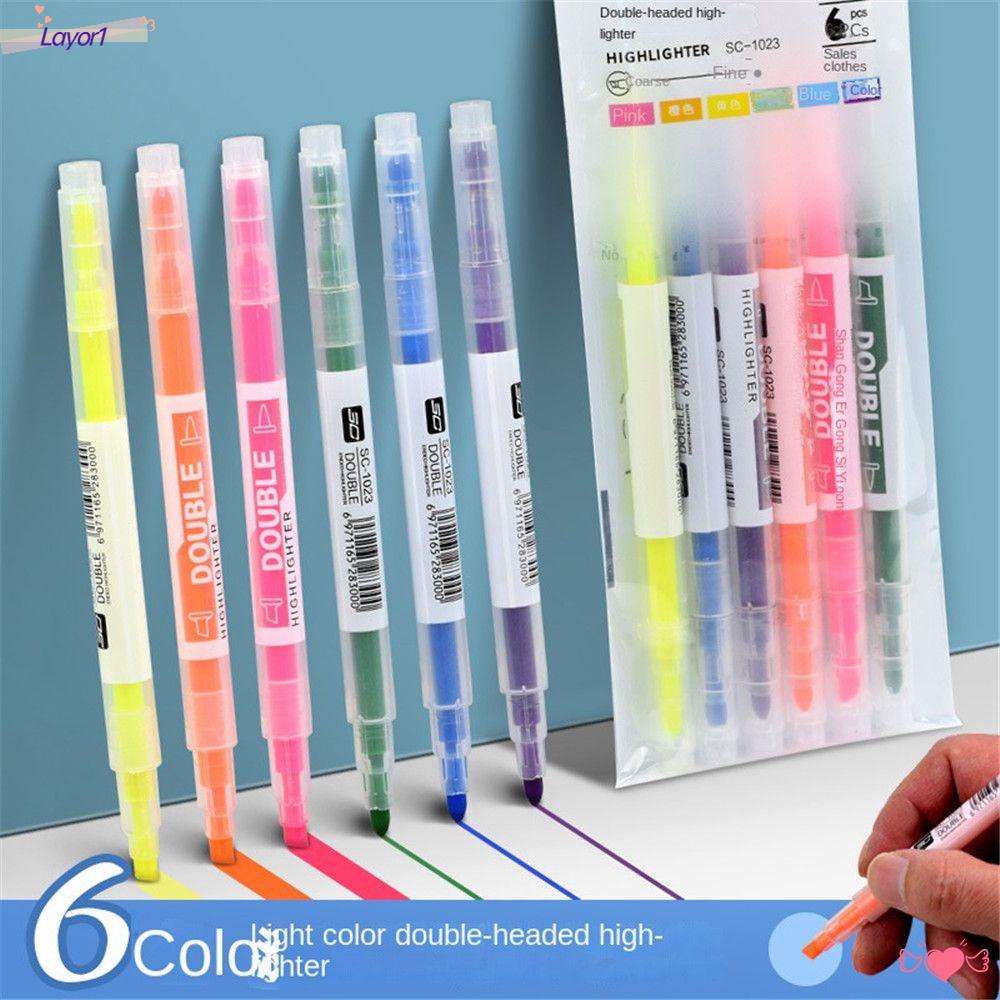 LAYOR1 Bút Đánh Dấu Hai Đầu 6 Màu Sắc Dành Cho Vẽ Tranh Nghệ Thuật LAYOR1
