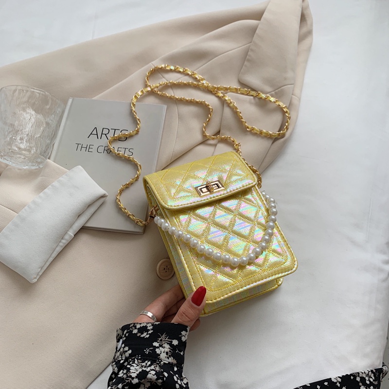 Túi Đeo Chéo Vai Mùa Hè 2023 AC2433 Dáng Vuông Nhỏ Thêu Họa Tiết Đính Hạt Ngọc Trai Có Khóa