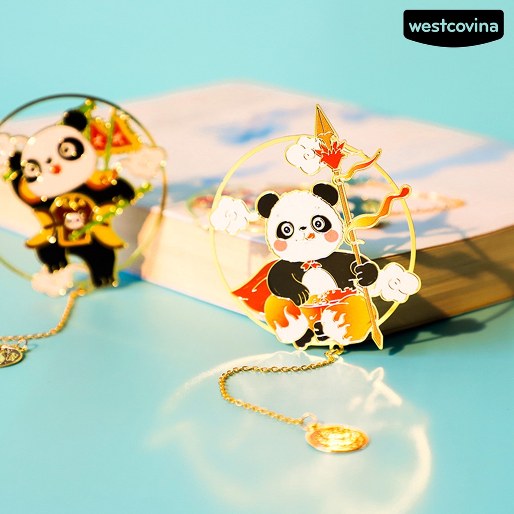 [WSTN]✎Thẻ Đánh Dấu Trang Sách Hình Gấu Trúc Hoạt Hình Mạ Điện Phối Tua Rua Phong Cách Trung Hoa Cổ Điển