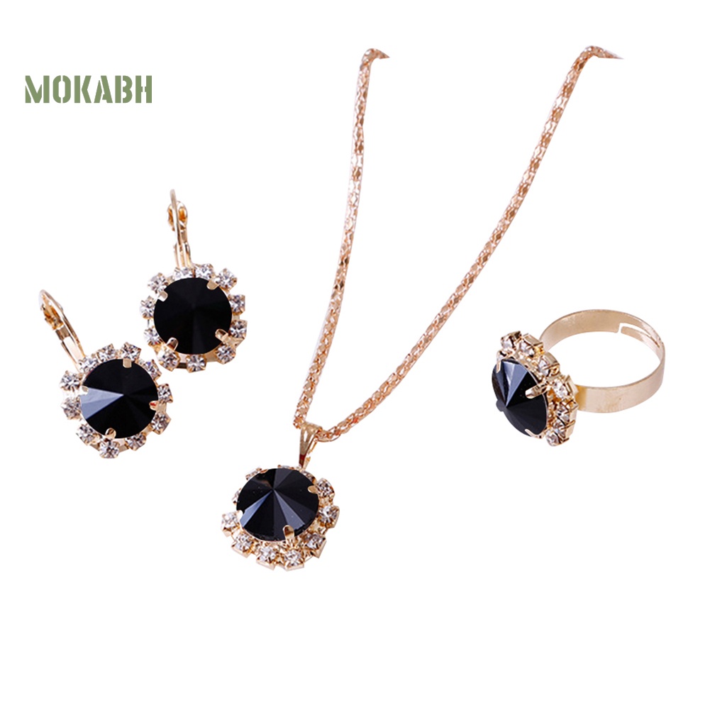 Bộ Vòng cổ + Nhẫn + Bông Tai Hình Tròn Đính Đá Thời Trang Cho Nữ