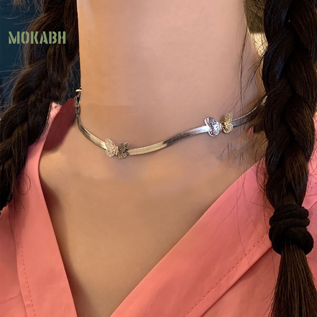 [Mok Abh] Vòng Cổ Mạ Bạc Hình Xương Rắn Thanh Lịch Thời Trang Cho Nữ