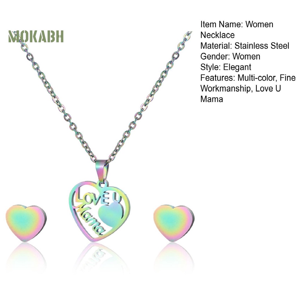 Bộ 2 Vòng cổ + Bông Tai Hình Trái Tim Màu Cầu Vồng Thời Trang Cho Nữ