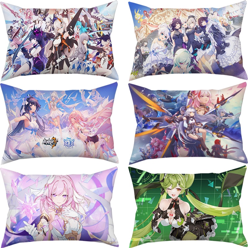 Vỏ gối hình chữ nhật Honkai Impact 3 Yae Sakura&Raiden Mei&Kiana Kaslana&Rozaliya Olenyeva Vỏ gối bằng polyester Ghế sofa Trang trí nội thất Gối trường hợp