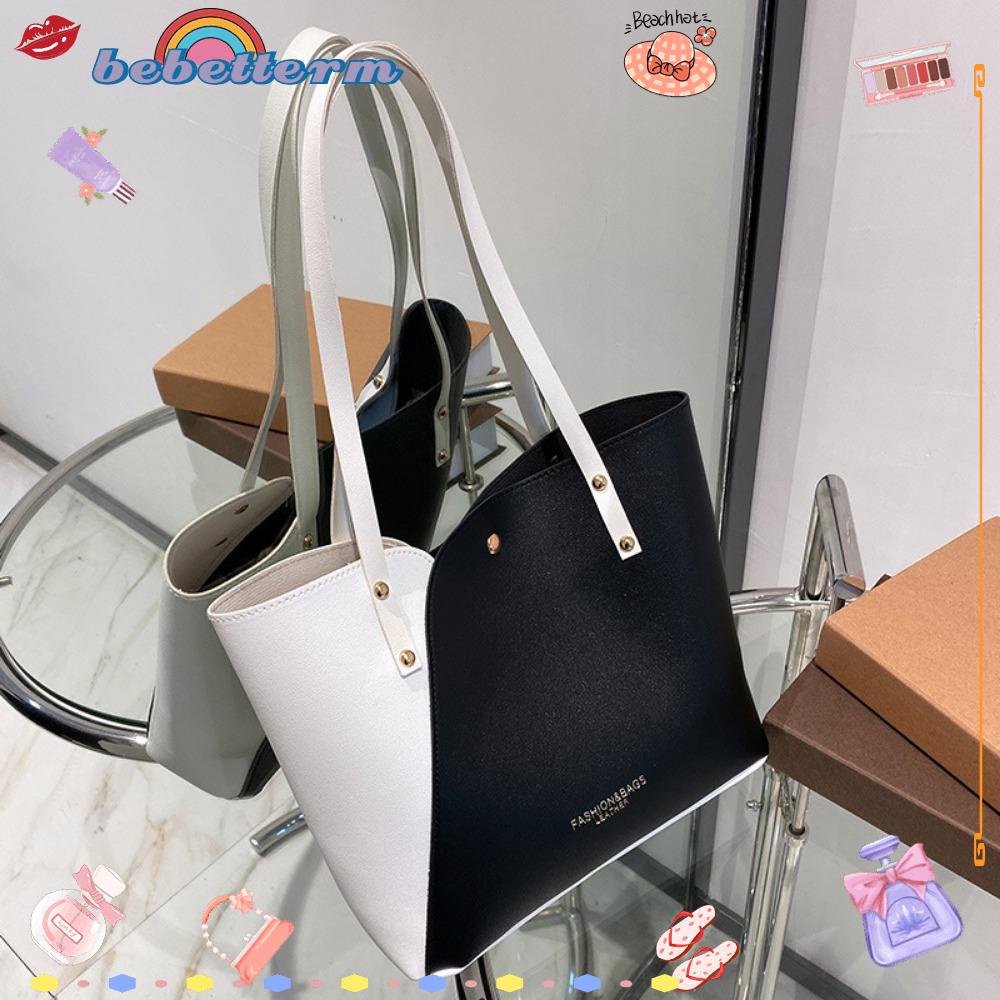 BEBETTERM Túi Xách Da Pu Cỡ Lớn Phối Màu Độc Đáo Thời Trang