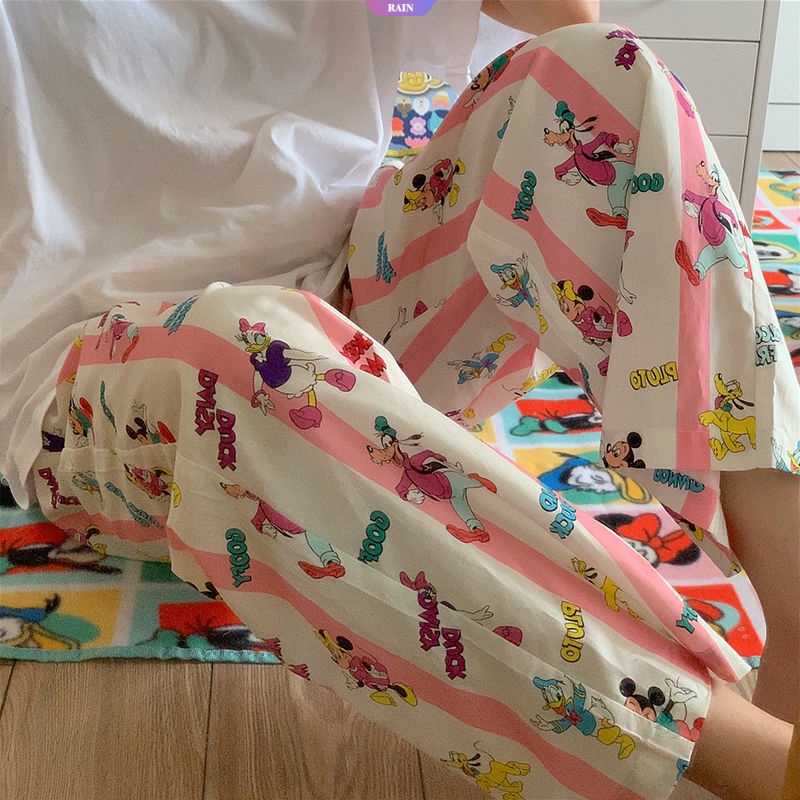 Quần Ngủ Mỏng Mùa Hè Thu Hè In Họa Tiết Hoạt Hình Mickey Hello Kitty Đáng Yêu Đơn Giản Cho Nữ [RAIN]