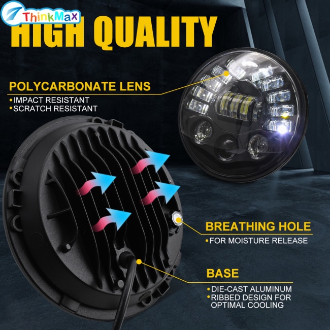 Thinkmax Đèn Pha Led DRL Halo 7-inch Matrix Bằng Nhôm Màu Gradient Cho Wrangler