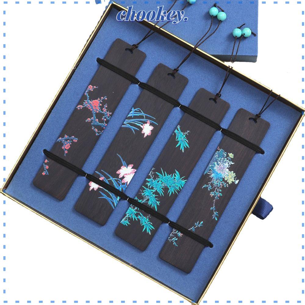 CHOOKEY Set 4 Kẹp Sách Bằng Gỗ Đánh Dấu Trang Cho Nam