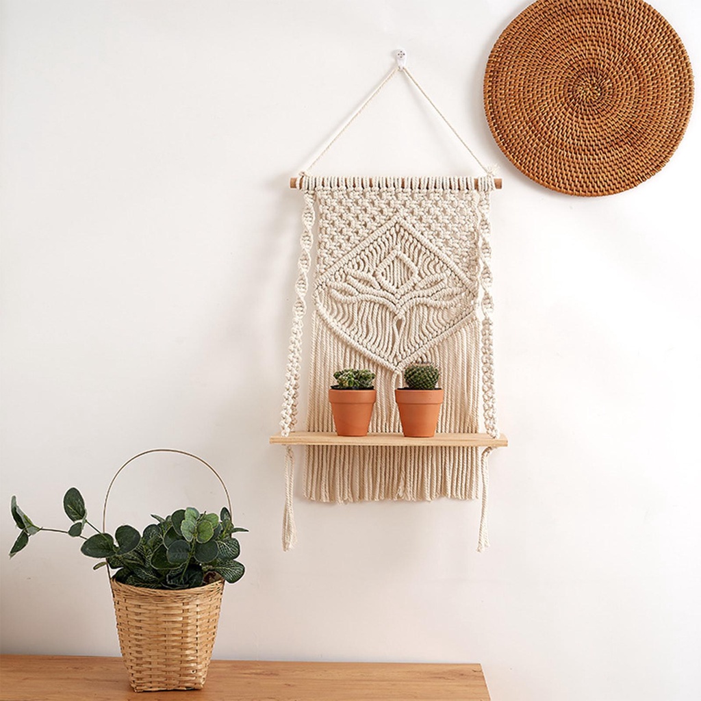 Kệ Treo Tường Dạng Nổi Phong Cách Boho Macrame Cho Phòng Khách / Phòng Ngủ Loại 1